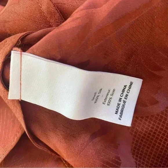 Cinq a Sept Rust Orange Silk Jacquard Ruffle Sol Blouse XS - Picture 6 of 7